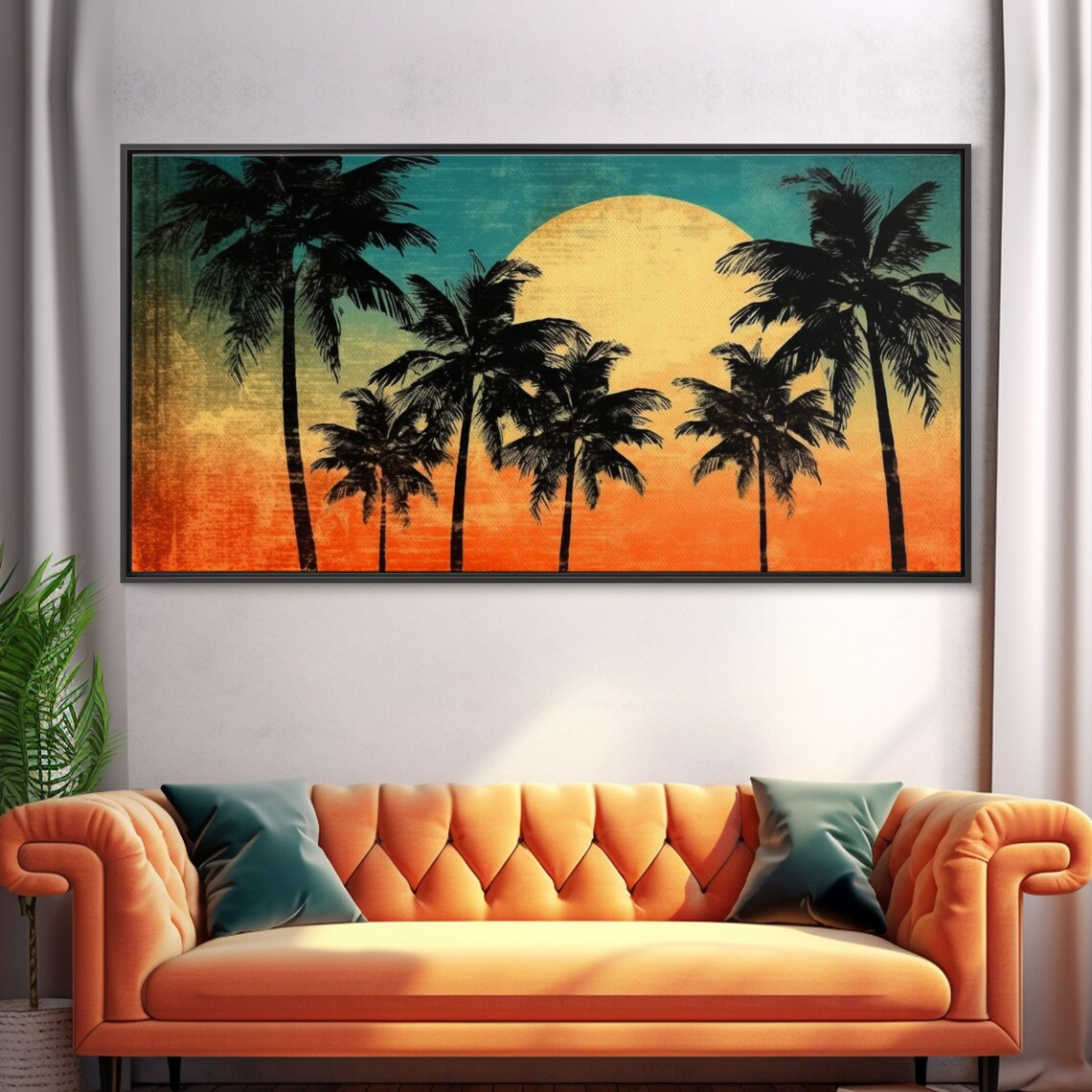 Sunset Palm Trees Tropical Orange Panoramic Art Print - Image 4