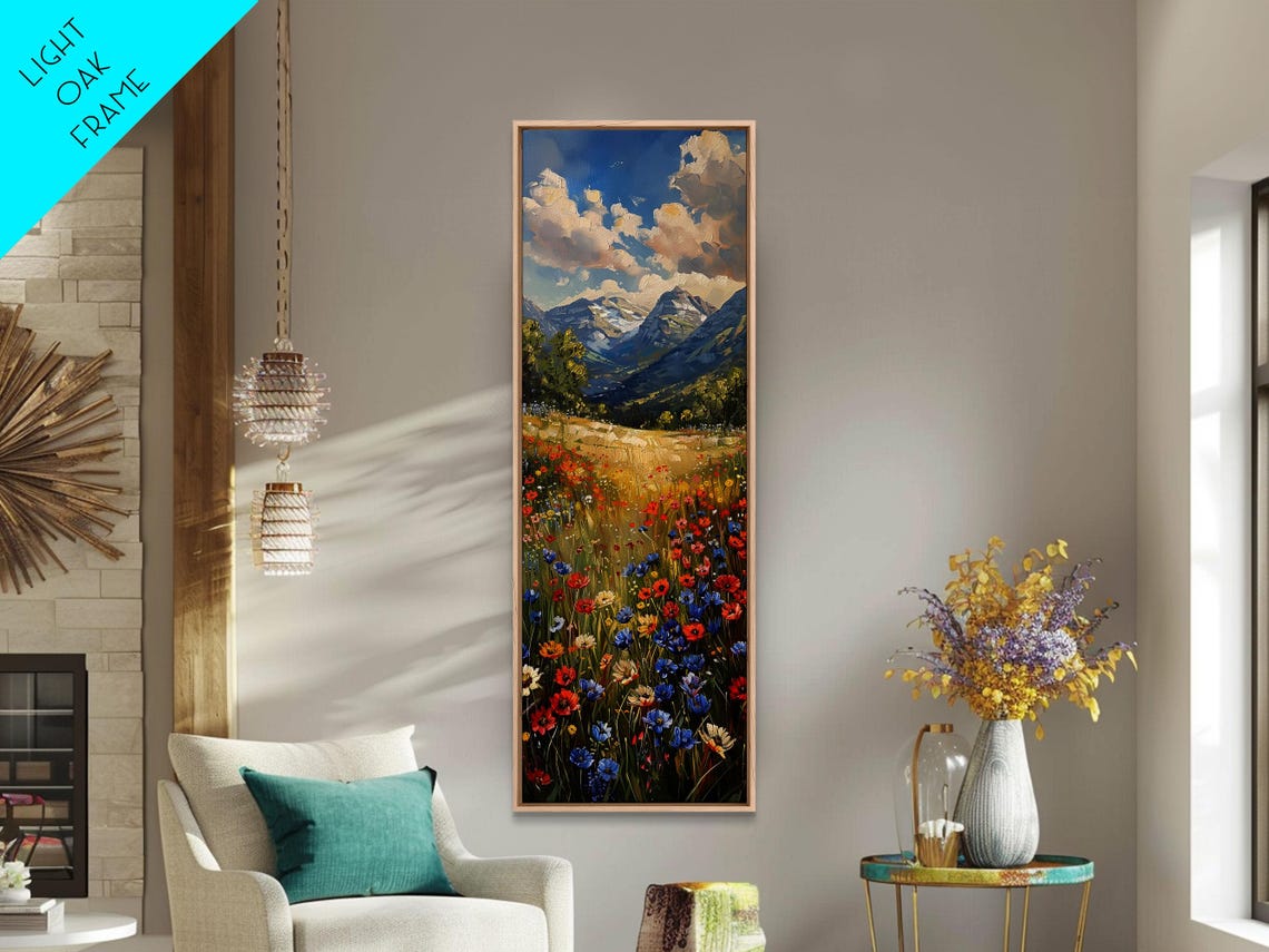 Alpine Wildflower Meadow Mountain Landscape Oil Painting Print - Image 5