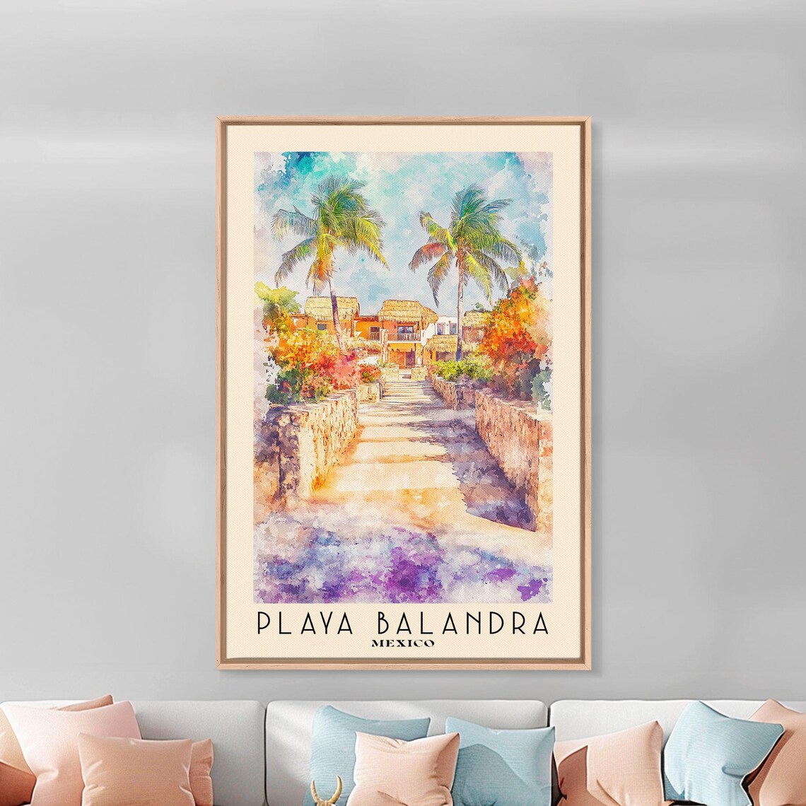 Playa Balandra Mexico Palm Lined Stone Walkway Vibrant Garden Travel Poster - Image 3
