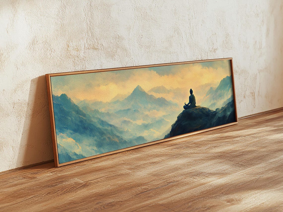 Buddha Meditating On Mountain Top Misty Zen Yoga Studio Poster - Image 3