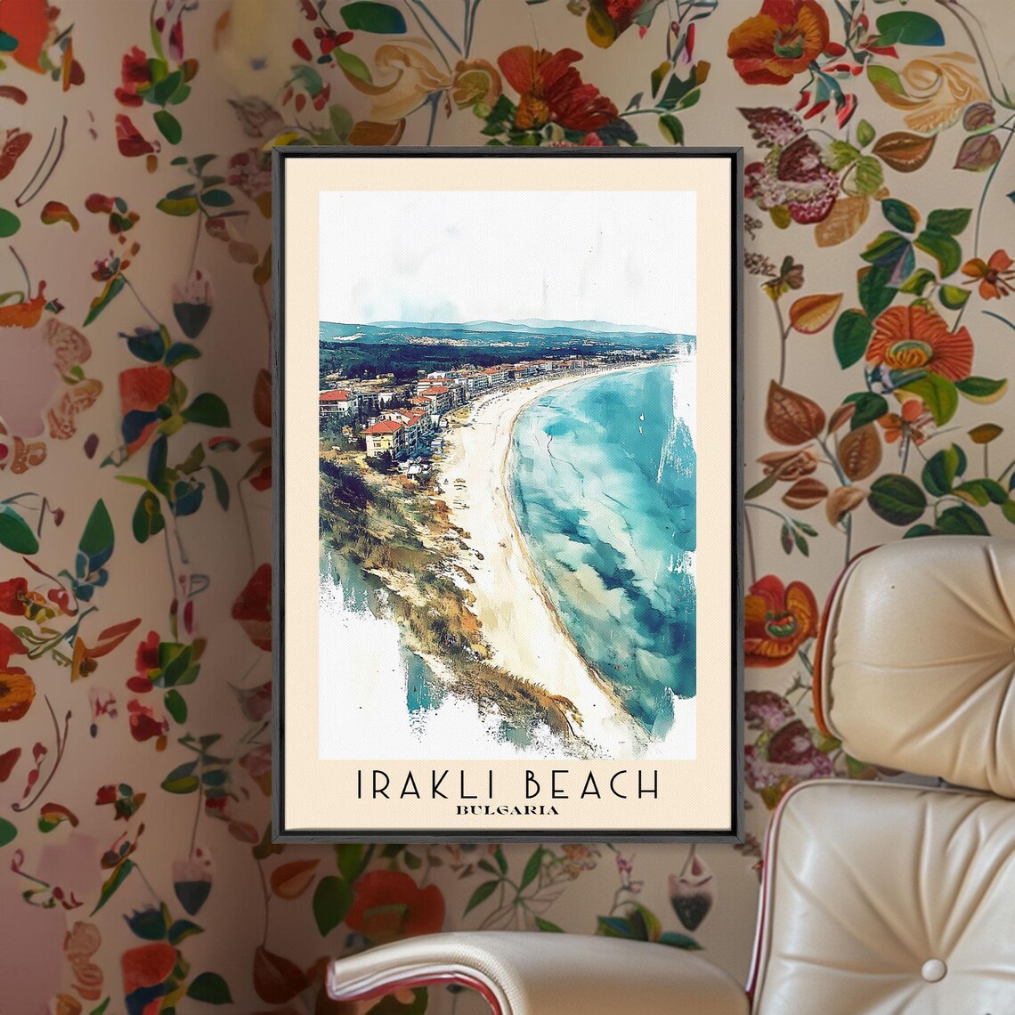 Irakli Beach Bulgaria Long Sandy Crescent Bay Watercolor Travel Poster - Image 2