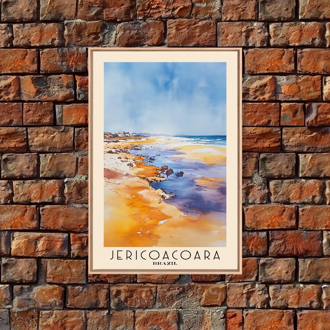 Jericoacoara Brazil Long Golden Beach Blue Surf Watercolor Wall Art Poster - Image 5