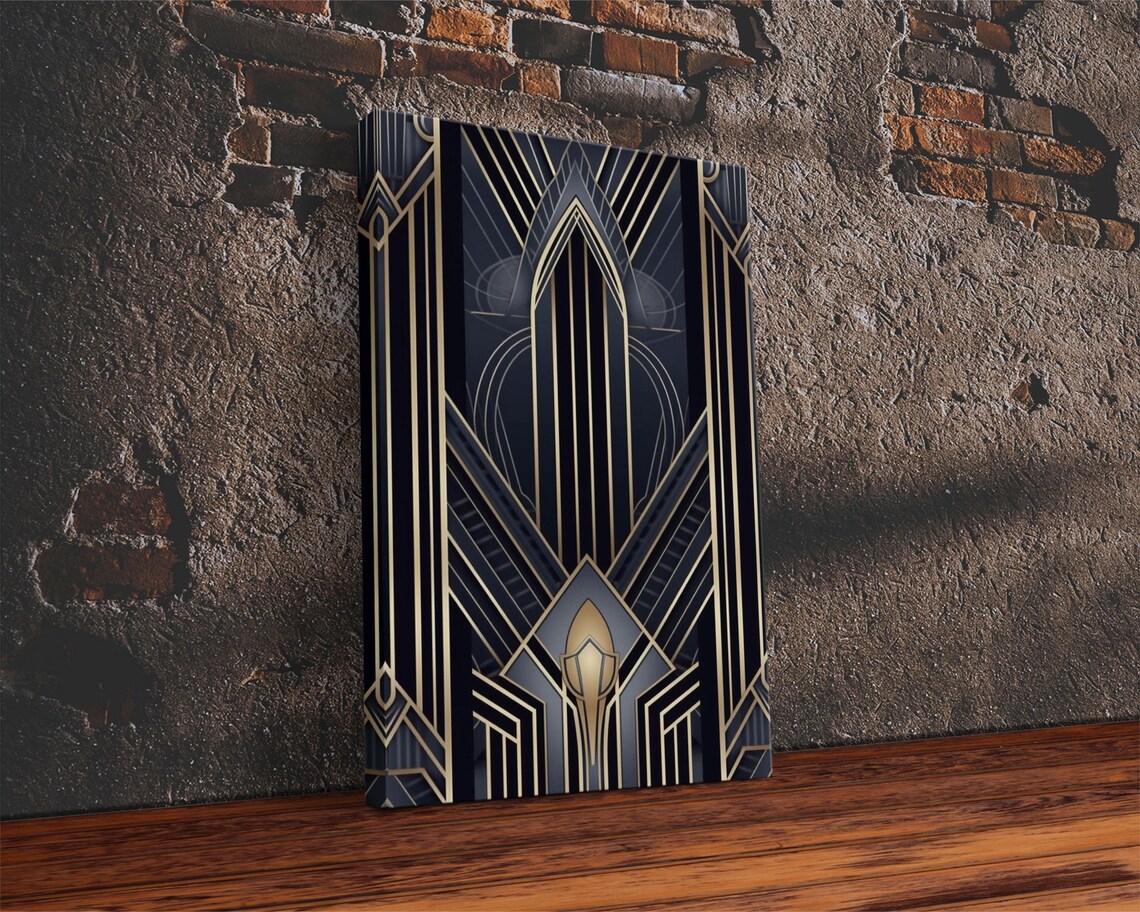 Art Deco Gold and Blue, Mid-Century Wall Art Print - Image 2