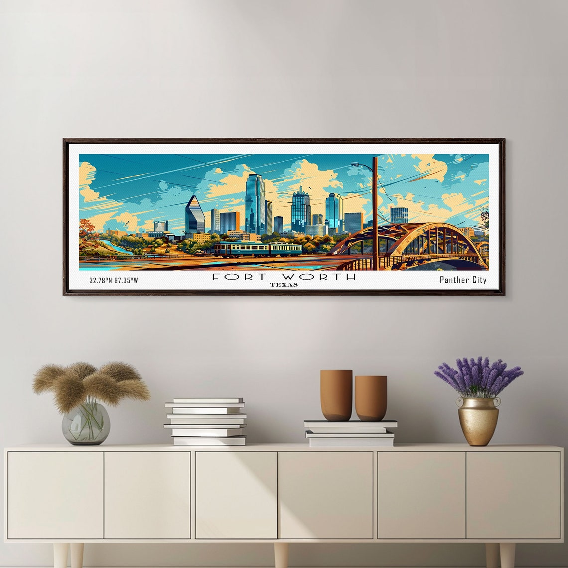 Fort Worth Texas Downtown Skyline Arch Bridge City Train Travel Poster - Image 5