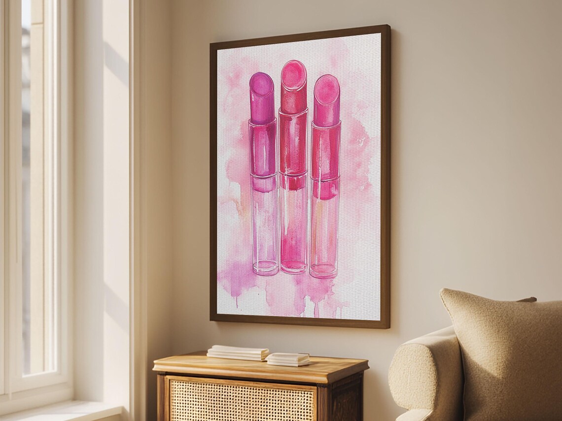 Pink Lipstick Trio Watercolor Glam Beauty Makeup Wall Art Poster - Image 5