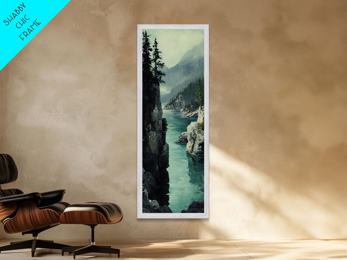 Misty Fjord Turquoise Water Rocky Cliffs Pine Landscape Print - Image 5