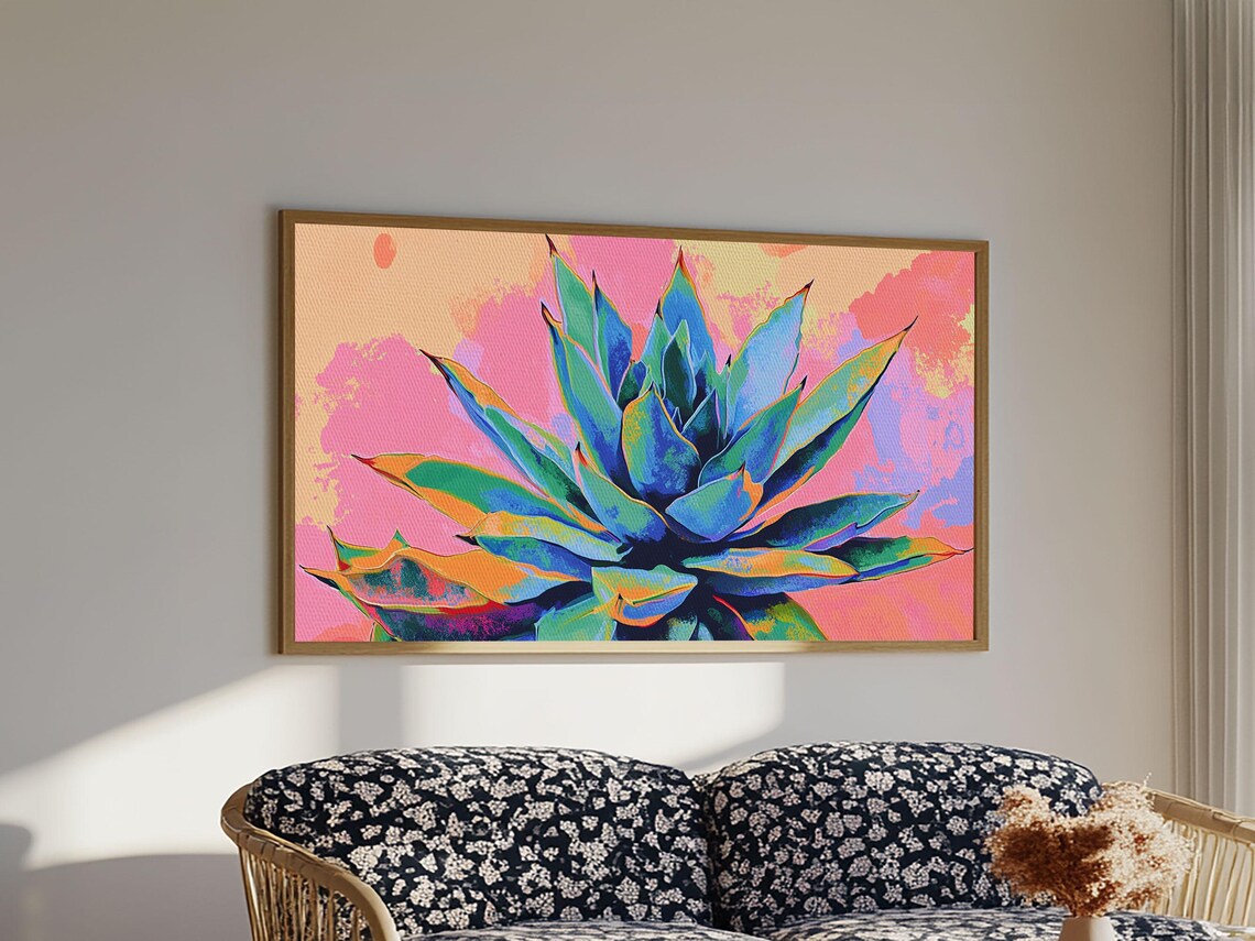 Neon Blue Agave Pink Sunset Pop Art Colorful Desert Plant Wall Art - Image 6
