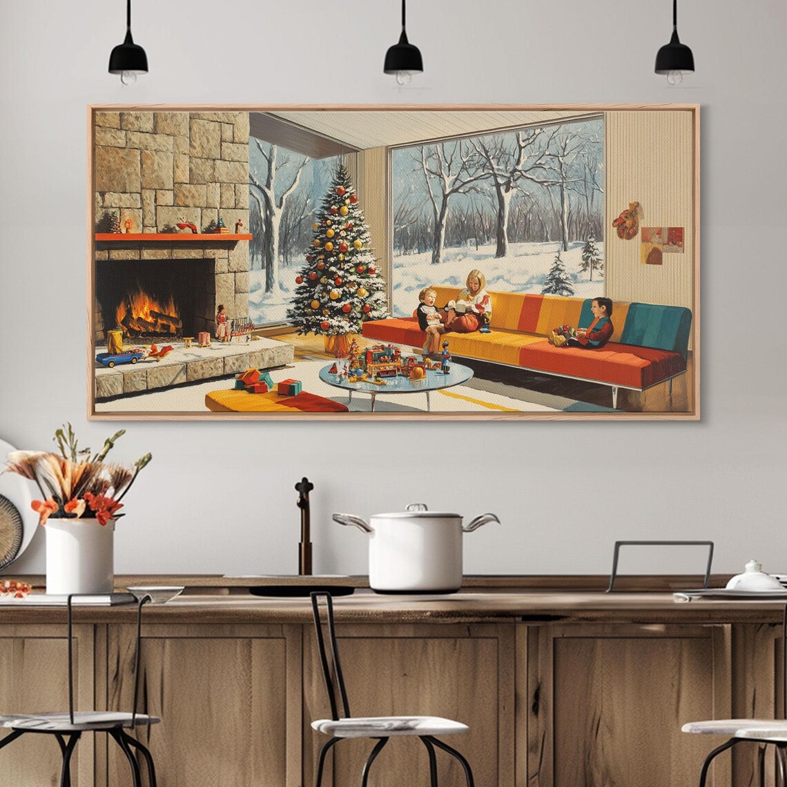 Mid-Century Modern Christmas Scene, Retro Art Print - Image 2