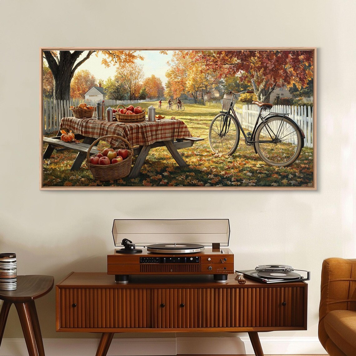 Autumn Apple Orchard Picnic Plaid Tablecloth Vintage Bike Wall Art - Image 2
