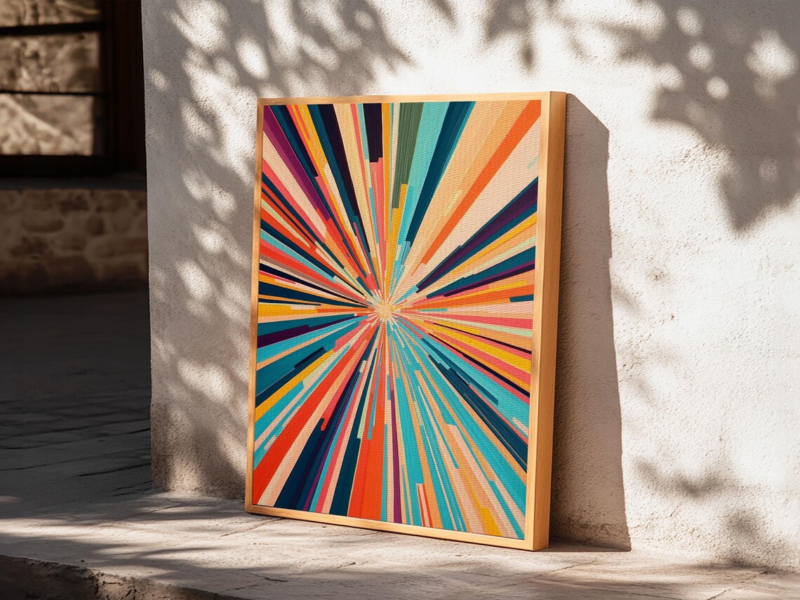 Mid Century Modern Sunburst Rays Colorful Retro Geometric Wall Art - Image 6