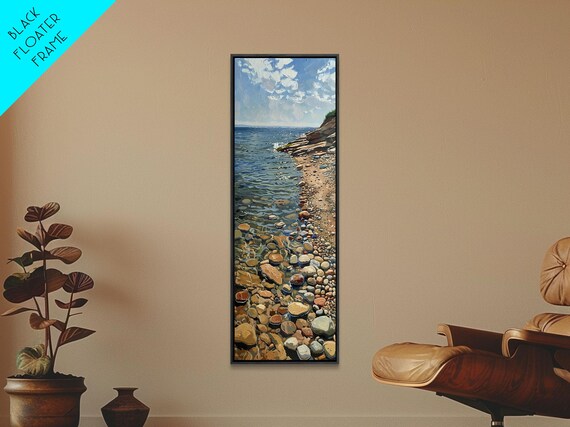 Rocky Shoreline With Colorful Pebbles And Blue Ocean Beach Art Poster