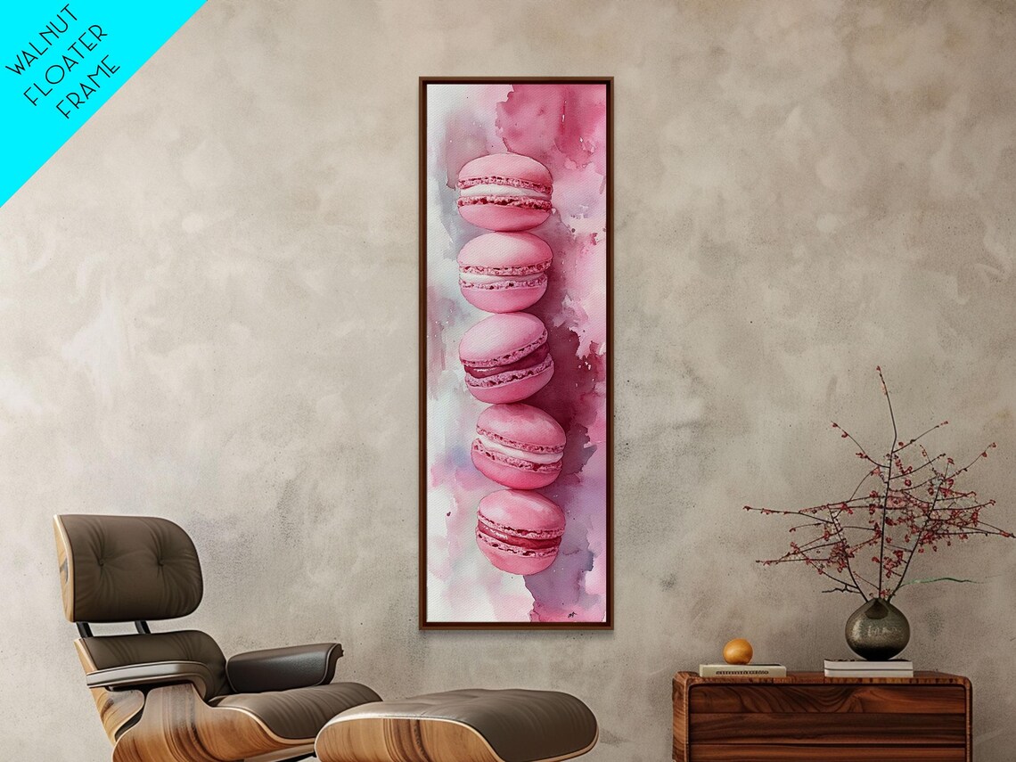 Stacked Pink French Macarons Watercolor Sweet Kitchen Wall Art - Image 2