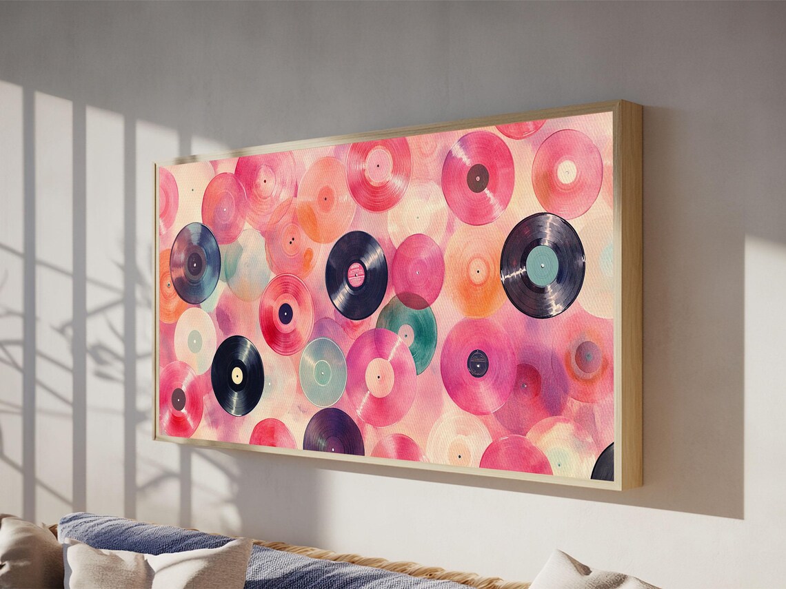 Colorful Vinyl Records Retro Music Painting Pink Abstract Wall Art Poster - Image 6