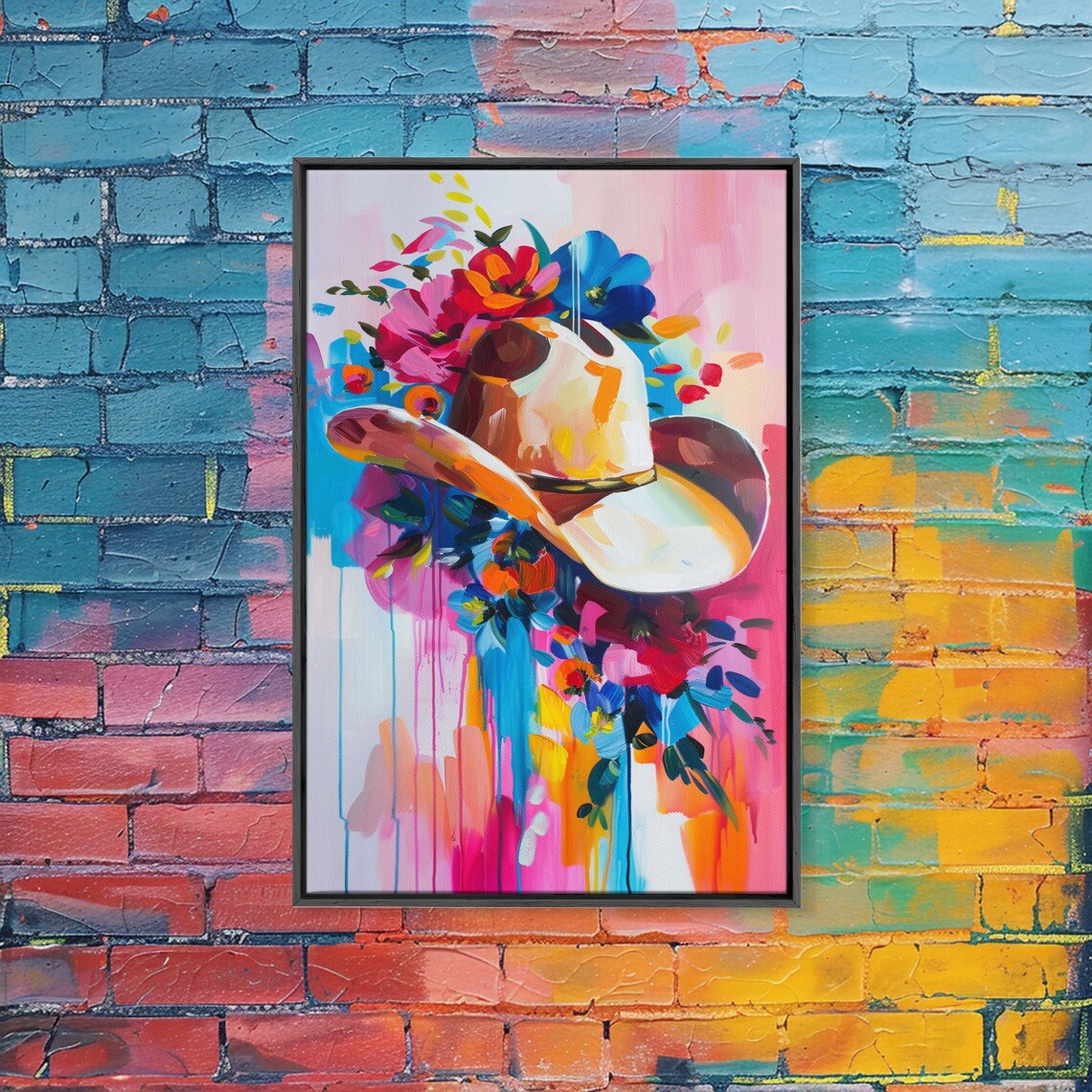 Colorful Cowboy Hat Floral Accents Western Hat Still Life Art Poster - Image 2