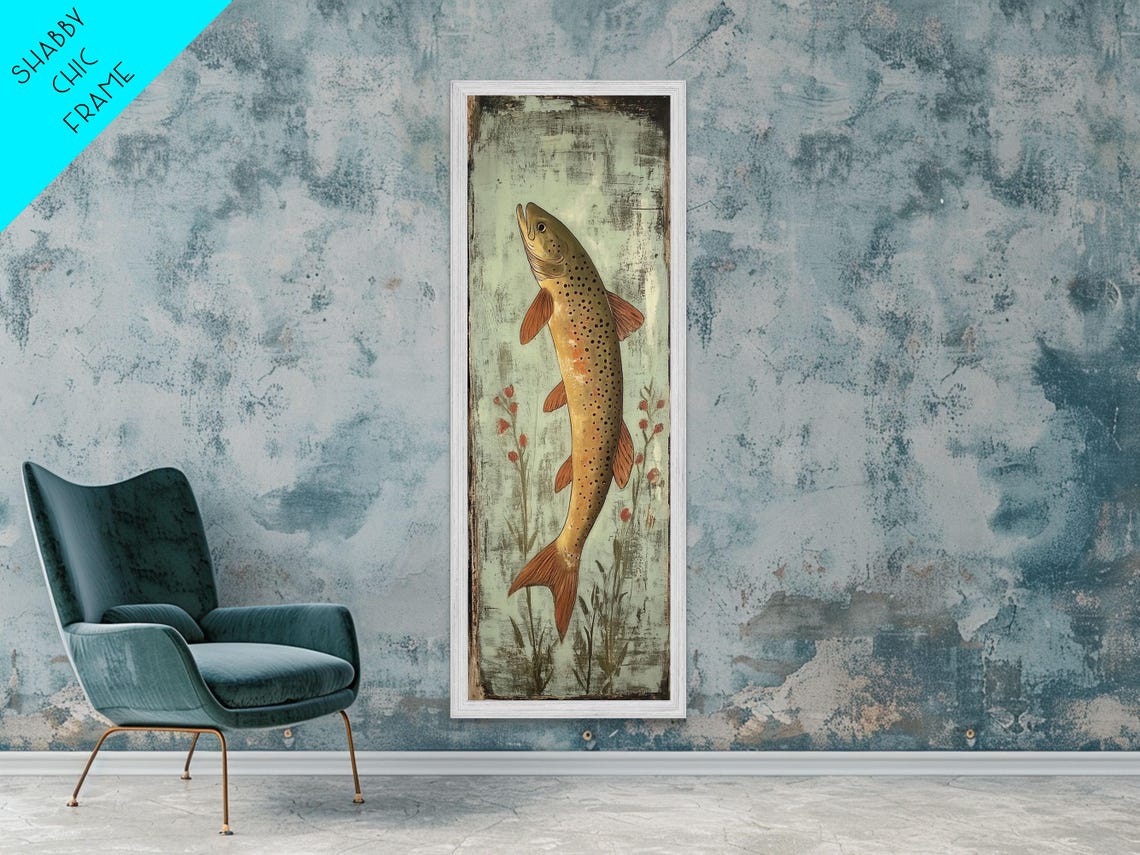 Leaping Brown Trout Vintage Rustic Fishing Wall Decor Poster - Image 4