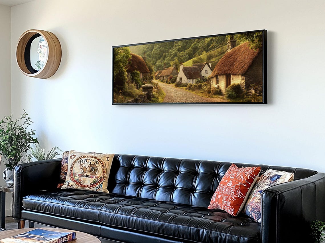 Irish Thatched Cottage Village Cobblestone Lane Panoramic Wall Poster - Image 6