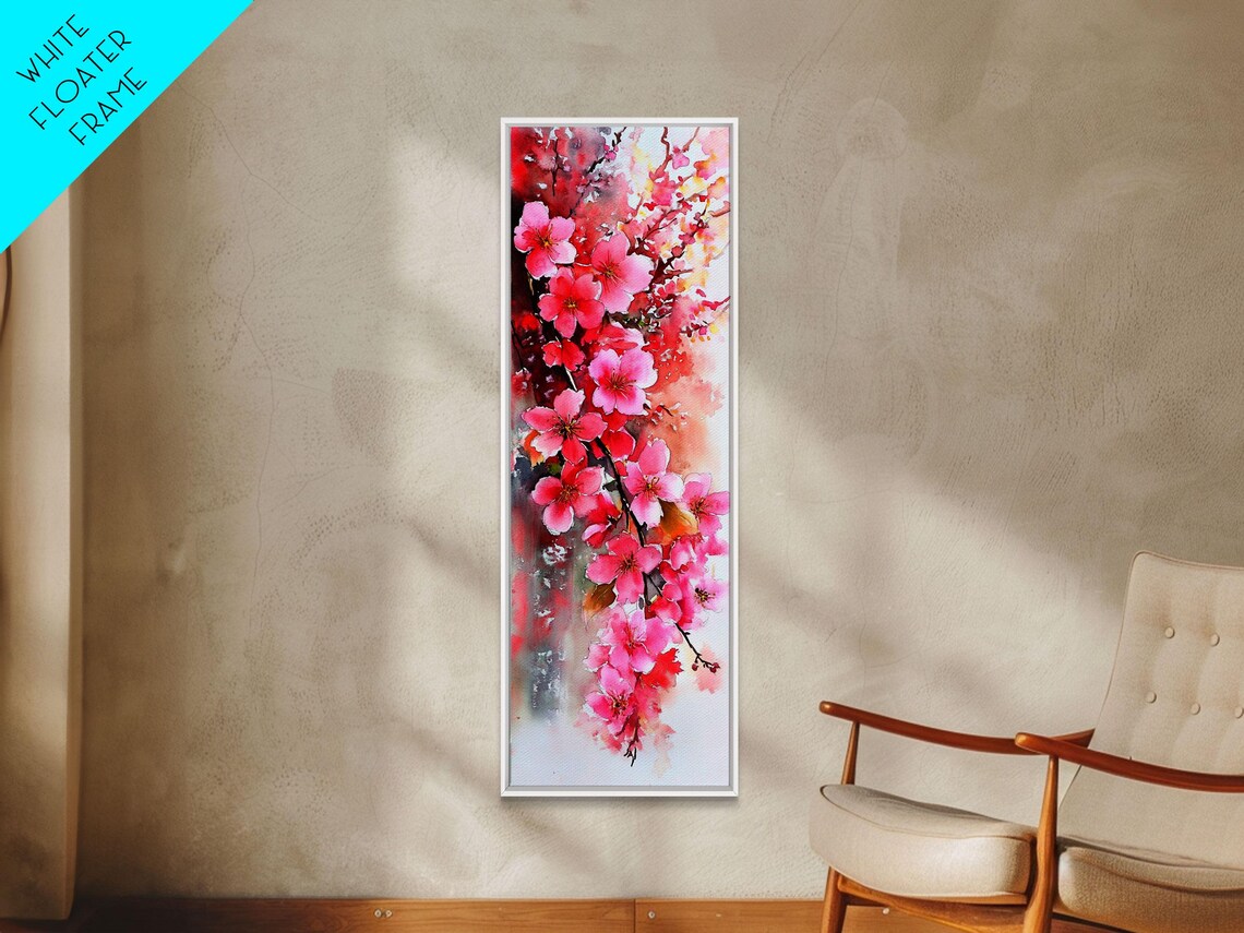 Pink Cherry Blossom Branch Vibrant Watercolor Spring Floral Art Poster