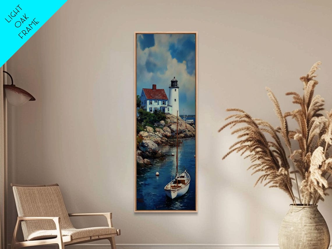 Lighthouse on Rocky Point Sailboat Harbor Blue Seascape Wall Art - Image 5
