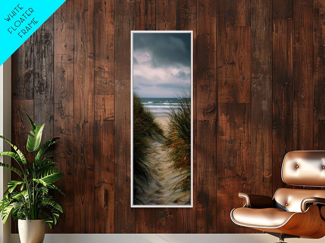 Beach Dune Grass Path To Ocean Moody Sky Photography Wall Print - Image 5