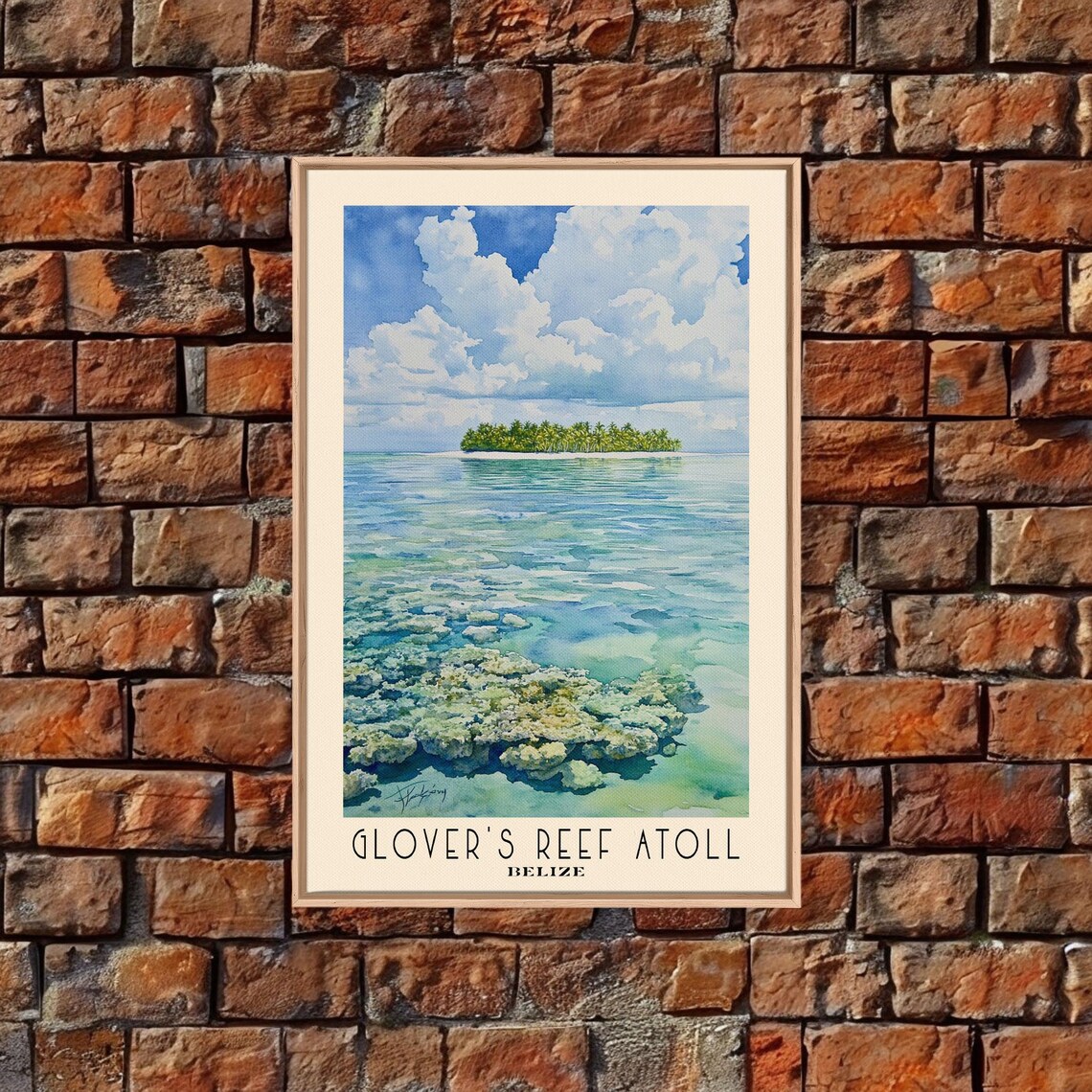 Glover's Reef Atoll Belize Palm Island Turquoise Coral Shallows Watercolor Poster - Image 5
