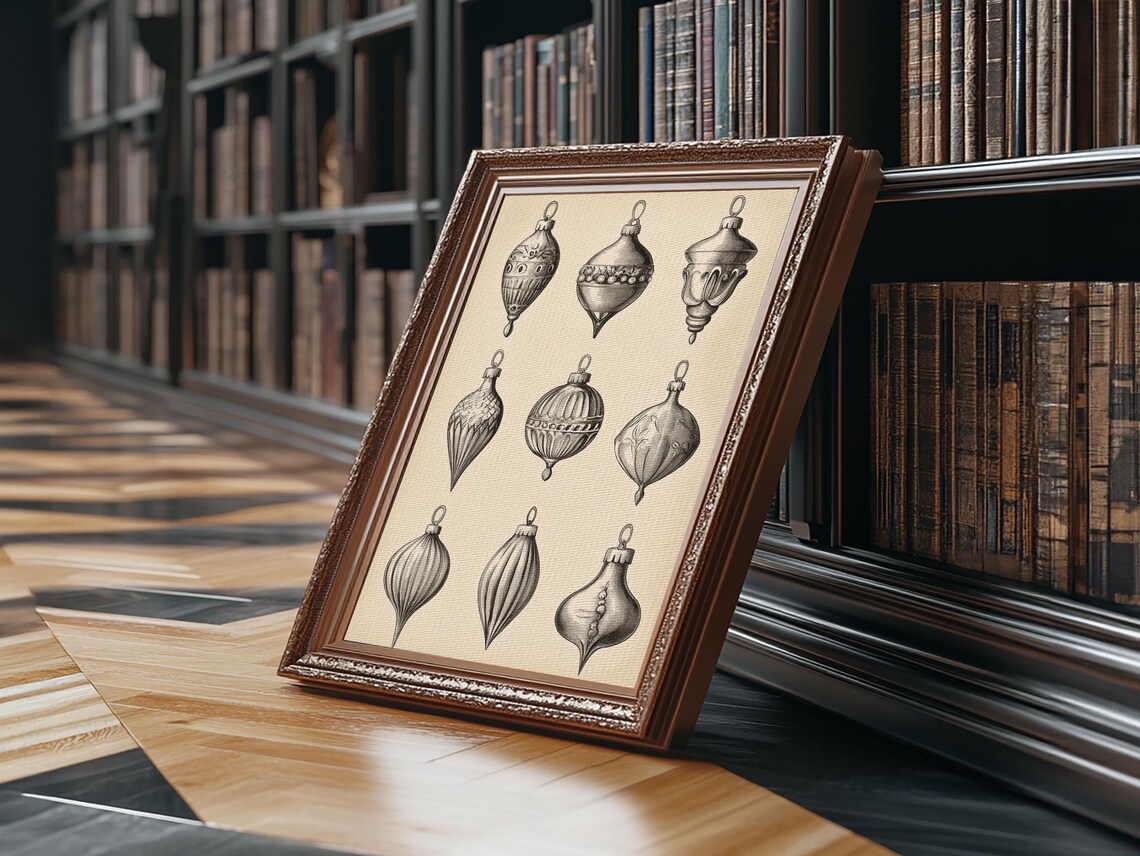 Vintage Christmas Ornament Baubles Engraving Holiday Wall Poster - Image 5