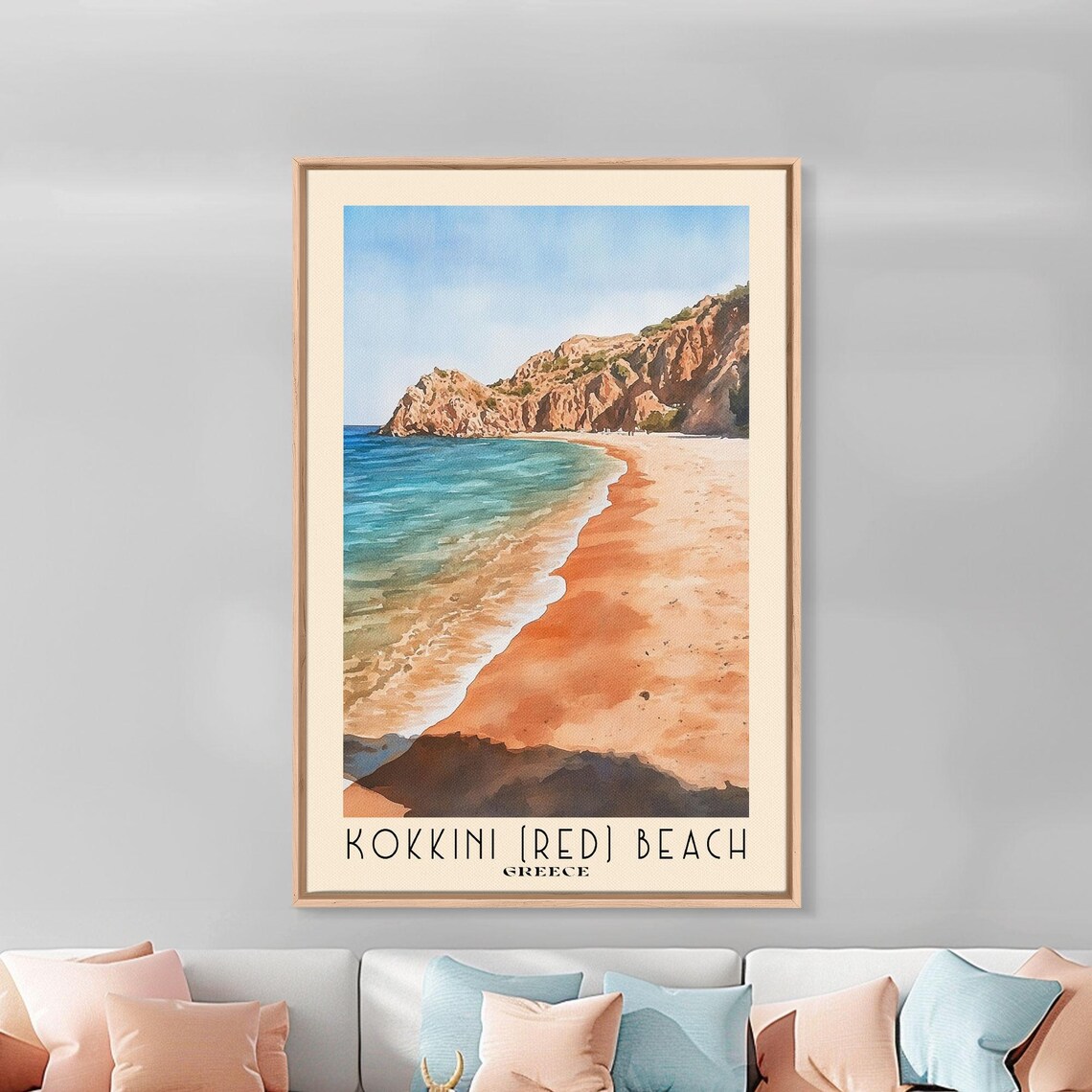 Kokkini Red Beach Greece Red Sand Cliffs Turquoise Water Watercolor Poster - Image 3