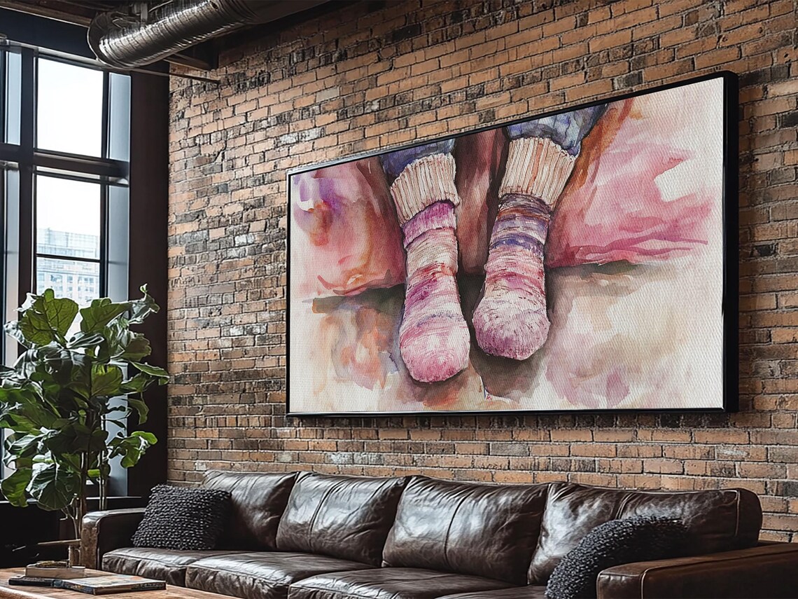 Cozy Striped Knit Socks Feet Watercolor Warm Fall Hygge Style Poster - Image 2