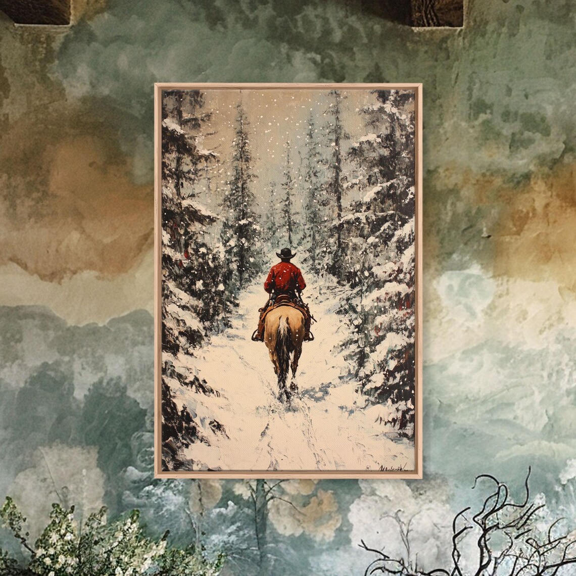 Cowboy On Horseback, Rustic Autumn Christmas Poster - Image 2