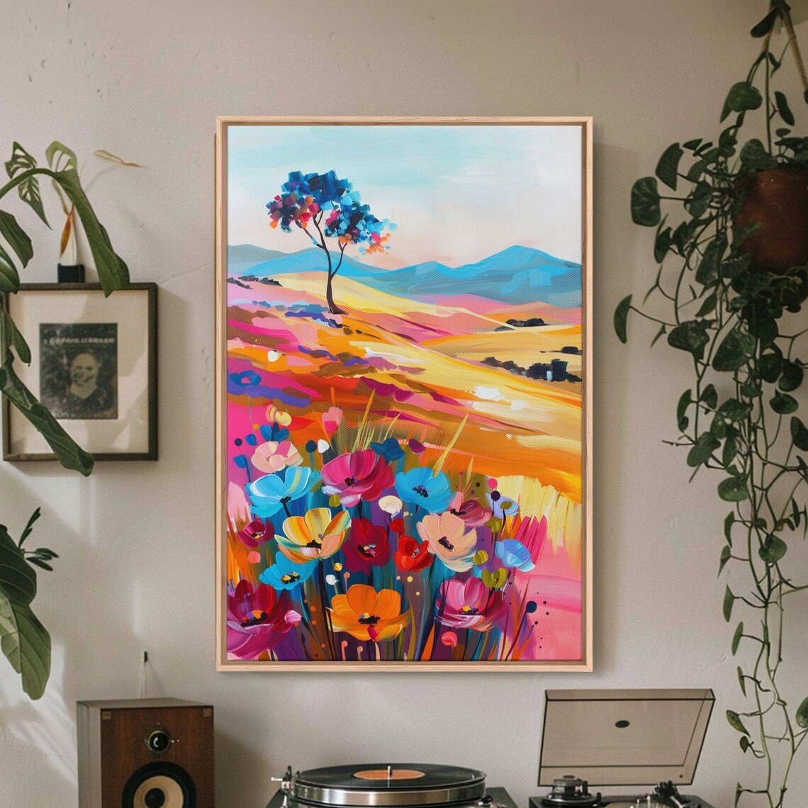 Colorful Rolling Hills Wildflower Meadow Mountain Landscape Art Poster - Image 2
