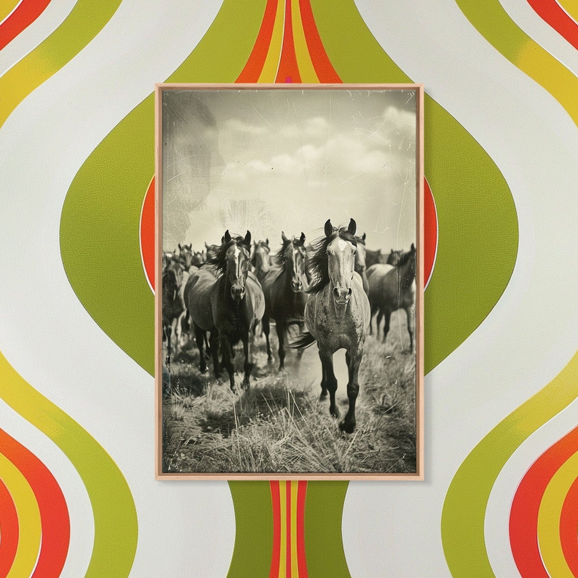 Wild Horses Running Sepia Vintage Herd Prairie Rustic Wall Poster - Image 2