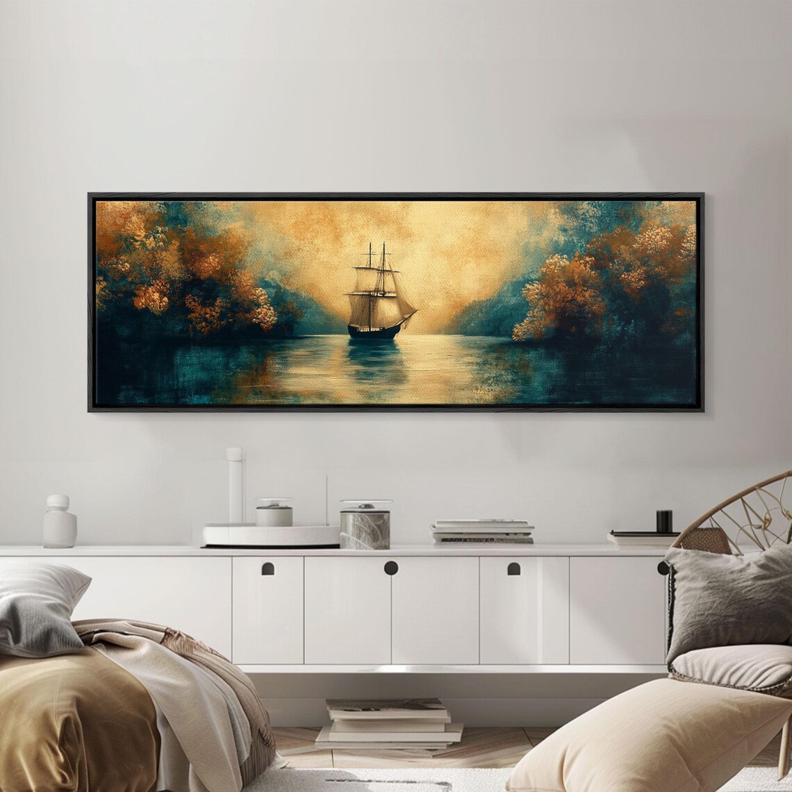 Tall Ship Sailing Golden Channel Vintage Nautical Seascape Art Print - Image 6