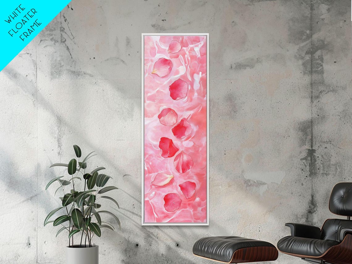 Pink Rose Petals Floating Water Ripples Serene Zen Spa Wall Art - Image 2