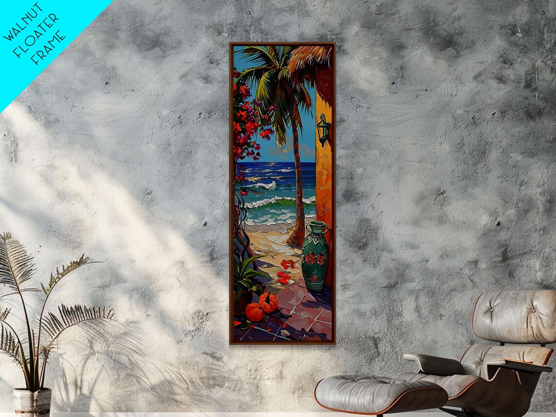 Coastal Terrace Ocean View Palm Tree Bougainvillea Doorway Travel Poster - Image 6