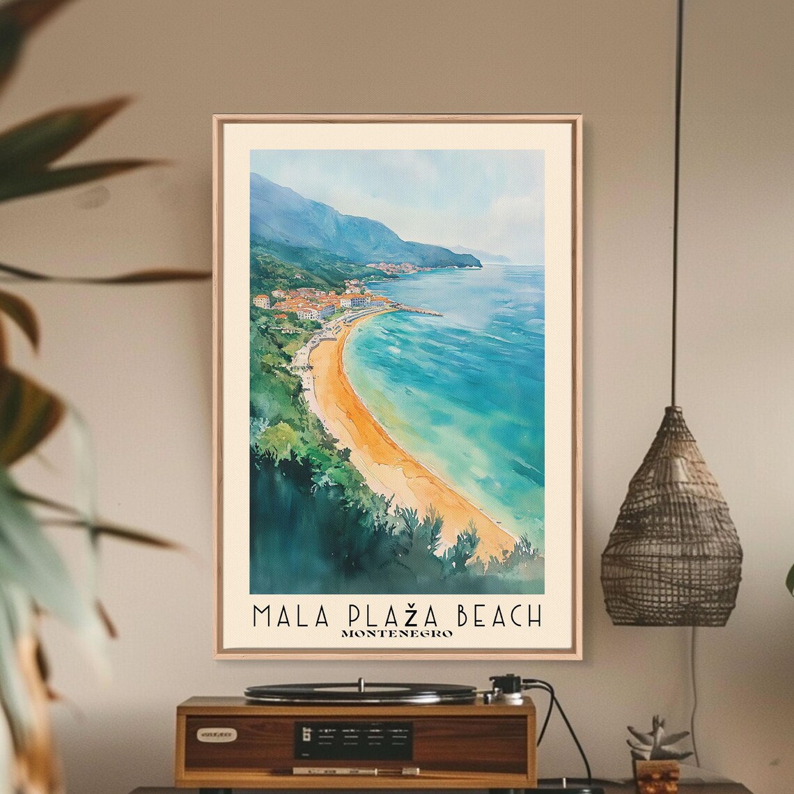 Mala Plaza Beach Montenegro Golden Sand Curved Bay Mountain View Poster