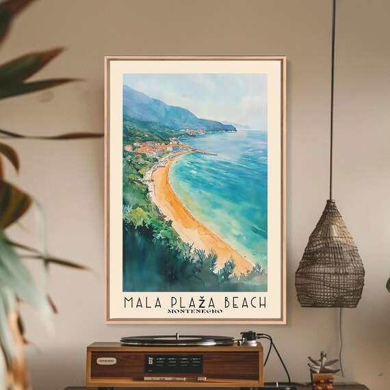 Mala Plaza Beach Montenegro Golden Sand Curved Bay Mountain View Poster