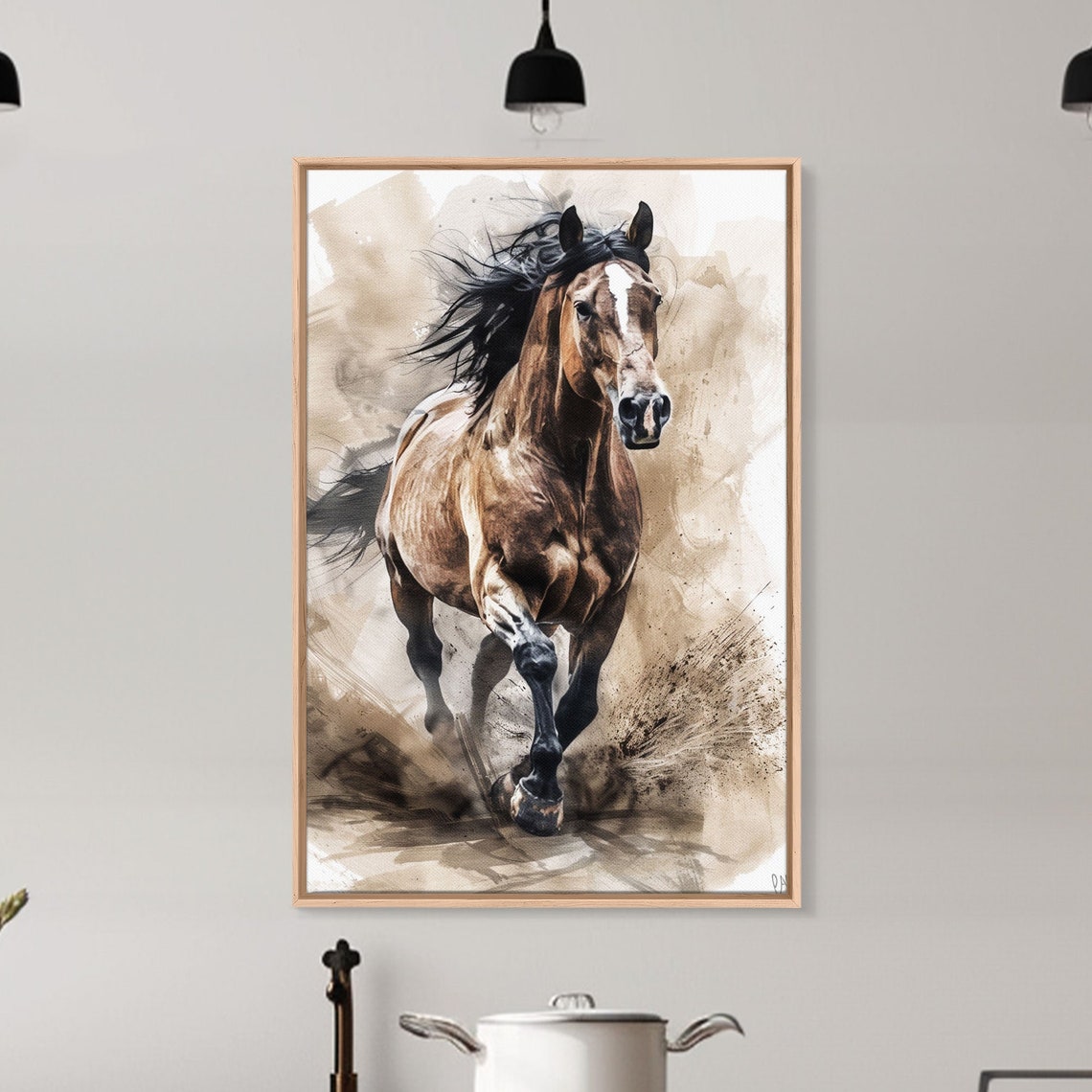 Powerful Brown Horse Galloping Dust Watercolor Equestrian Art Poster - Image 5