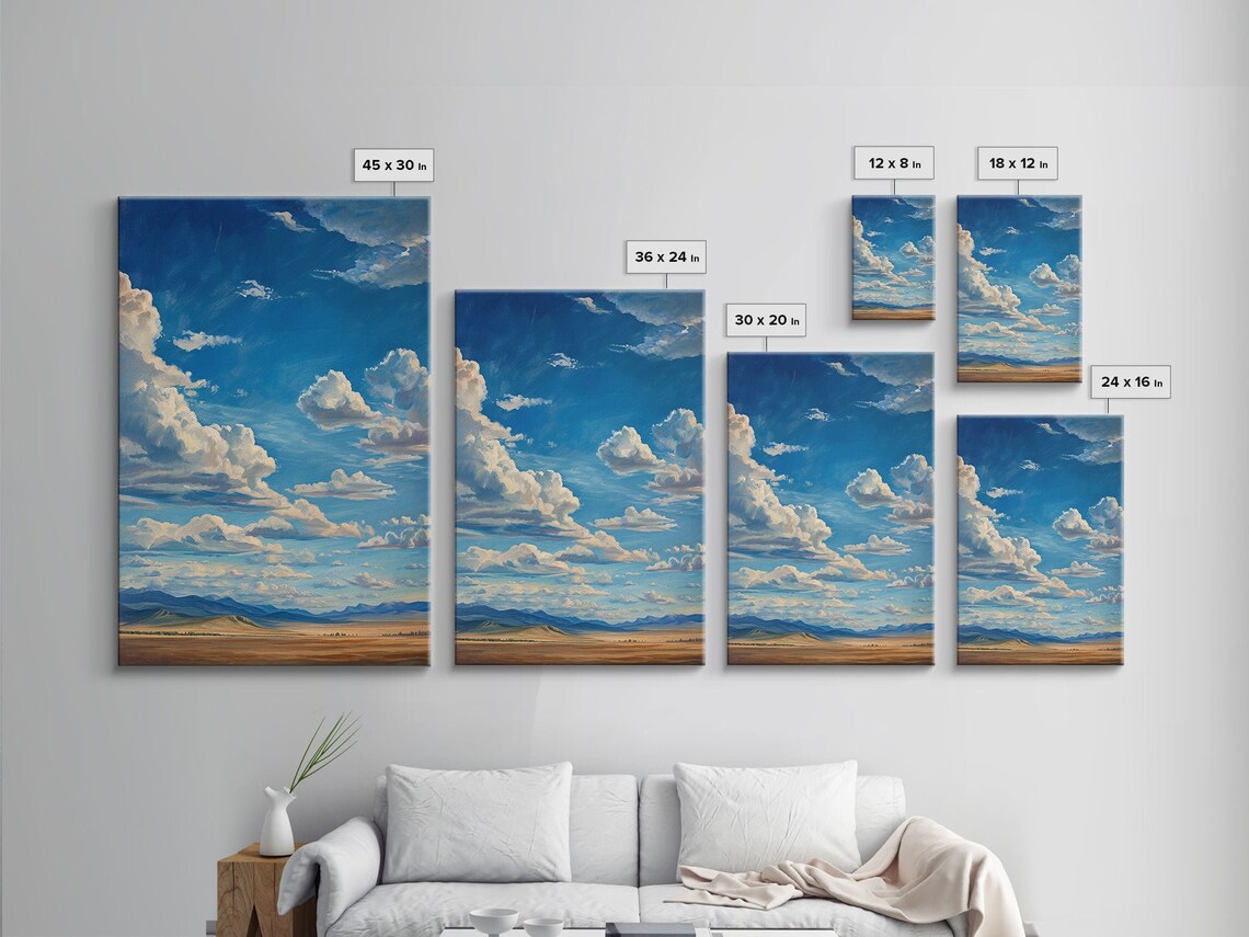 Western Plains Landscape Poster Cloudy Blue Sky Mountain Vista Art - Image 2