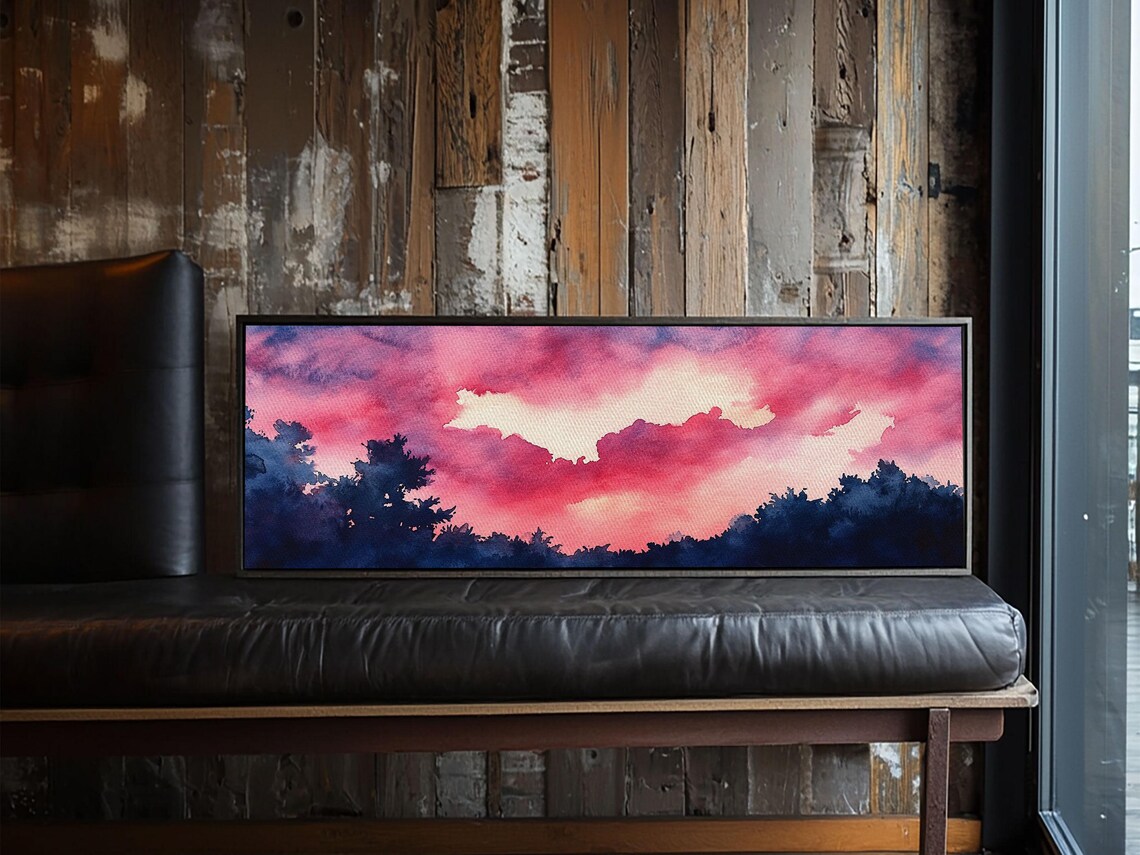 Forest Sunset Magenta Sky Silhouette Moody Nature Canvas Wall Art - Image 4