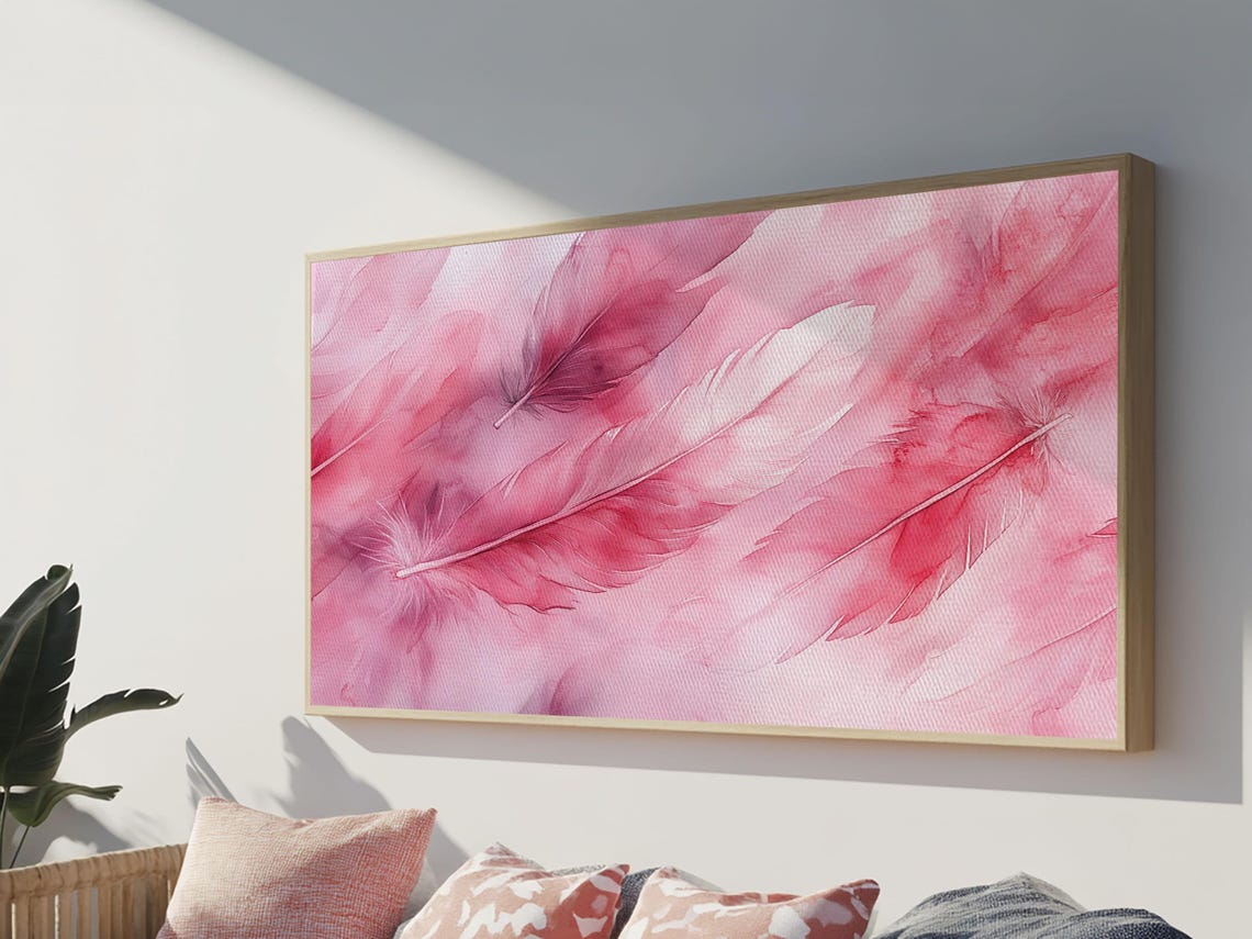Soft Pink Feathers Watercolor Dreamy Boho Bedroom Minimalist Poster - Image 6