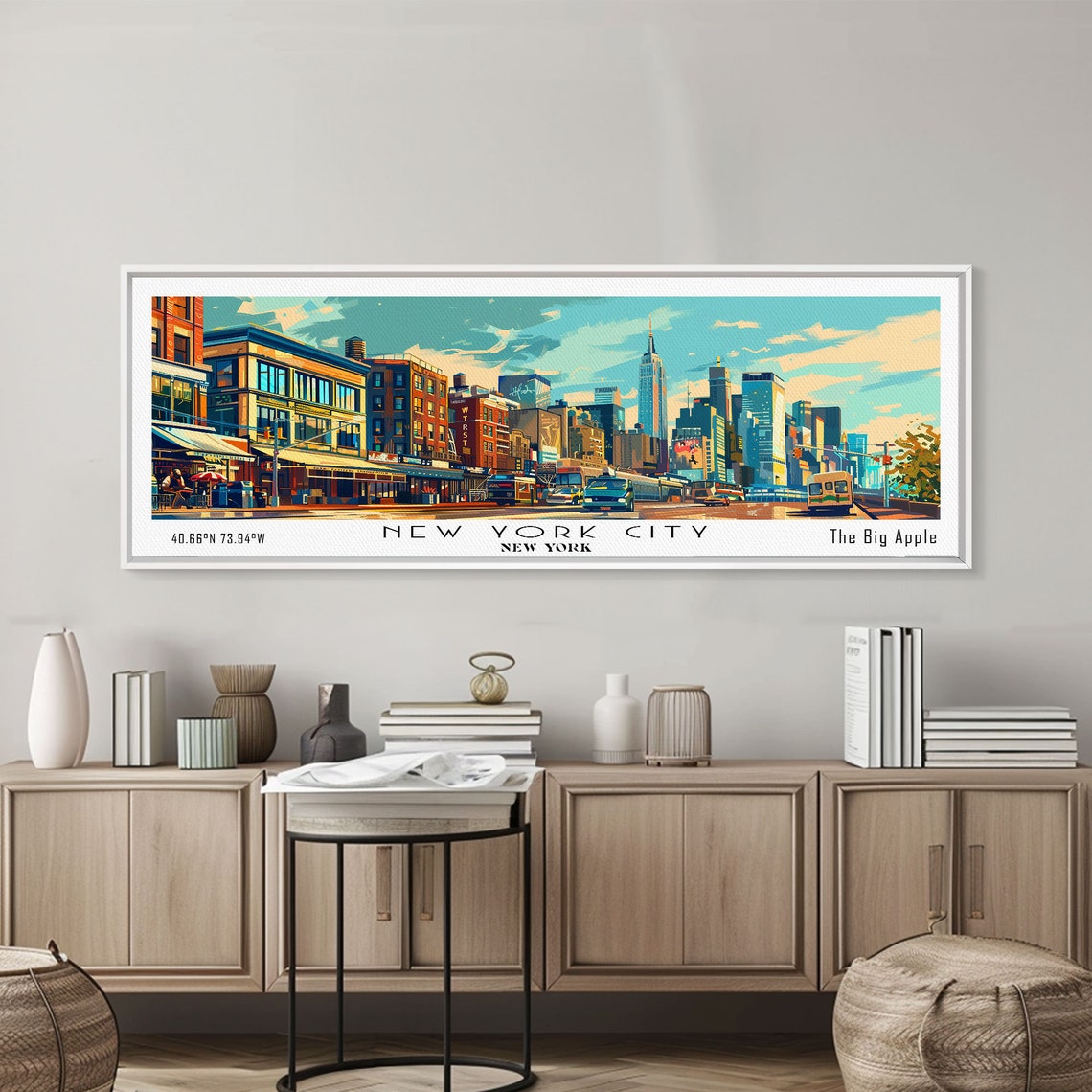New York City Panoramic Skyline Empire State Street View Travel Poster