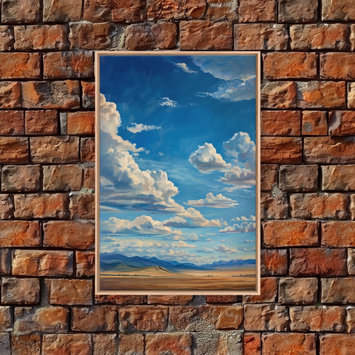 Western Plains Landscape Poster Cloudy Blue Sky Mountain Vista Art - Image 3