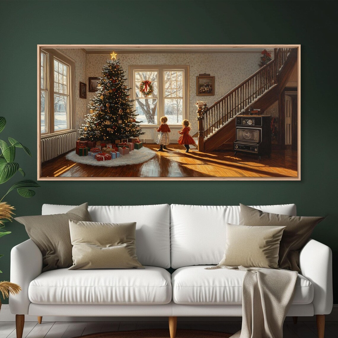 Vintage Christmas Children By Tree Cozy Holiday Home Scene Poster - Image 5