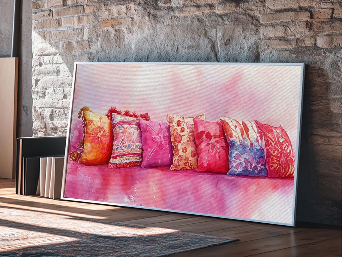 Colorful Patterned Throw Pillows Watercolor Boho Cushion Decor Poster - Image 5