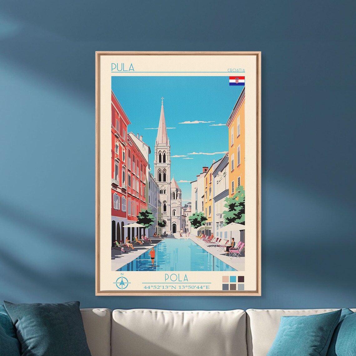 Pula Croatia Old Town Street Tall Church Tower Square Travel Poster - Image 2
