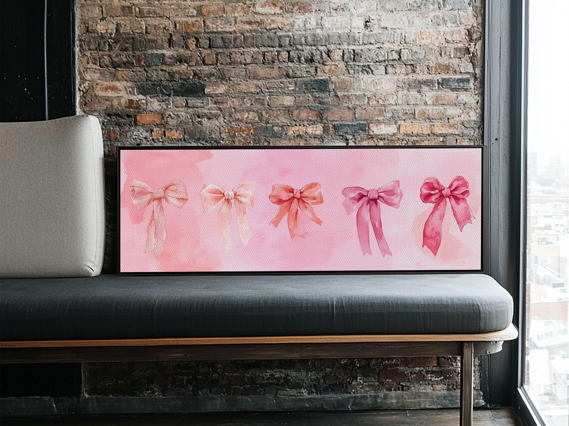 Pink Ribbon Bows Watercolor Coquette Feminine Nursery Wall Art - Image 2