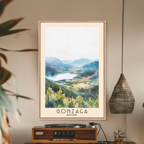 Gonzaga Brazil Mountain Lake Valley Green Hills Watercolor Poster