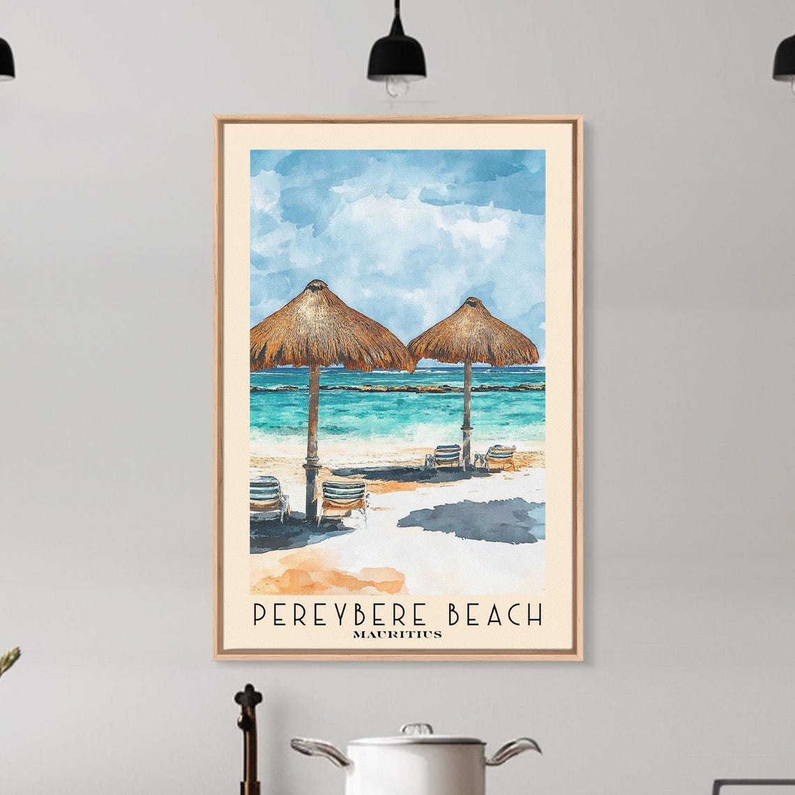 Pereybere Beach Mauritius Thatched Umbrella Turquoise Lagoon Poster - Image 6