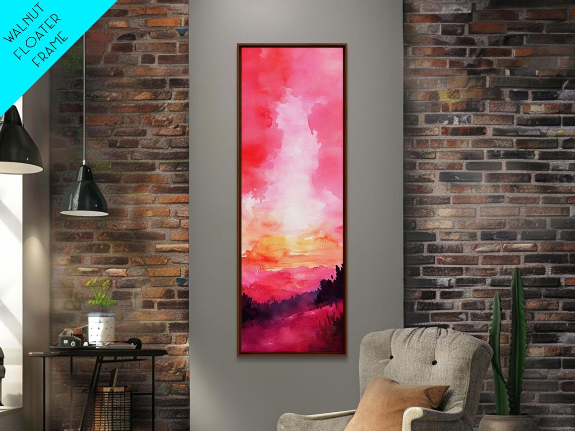 Pink Orange Sunset Gradient Abstract Watercolor Sky Wall Art - Image 2