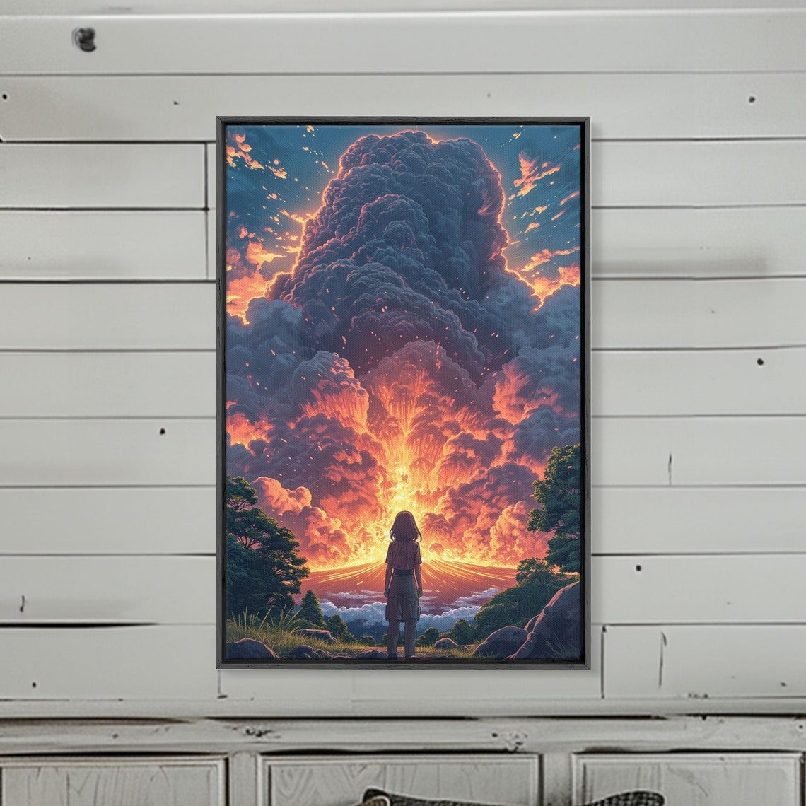 Mount Fuji Eruption Anime Style Dramatic Sunset Volcano Poster - Image 2