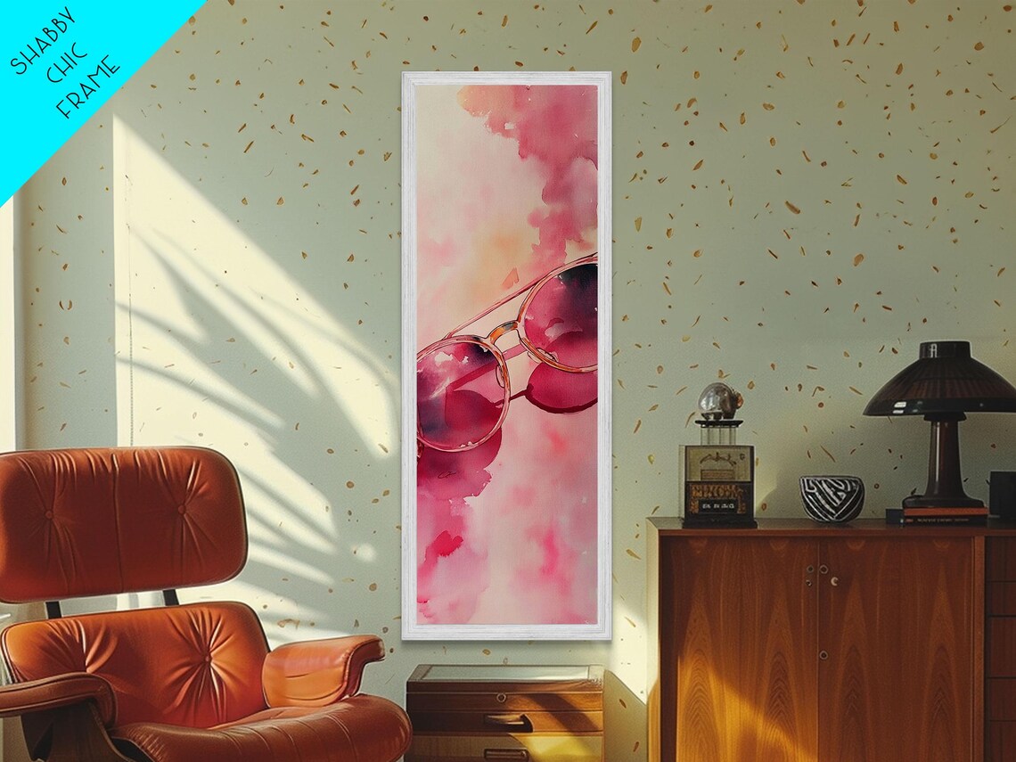 Retro Pink Sunglasses Watercolor Minimalist Fashion Wall Art - Image 3